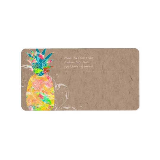 PixDezines Pineapple+Floral Watercolor Address Label
