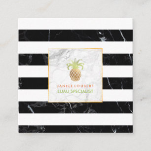 PixDezines Pineapples/Black Stripes Marble Square Business Card