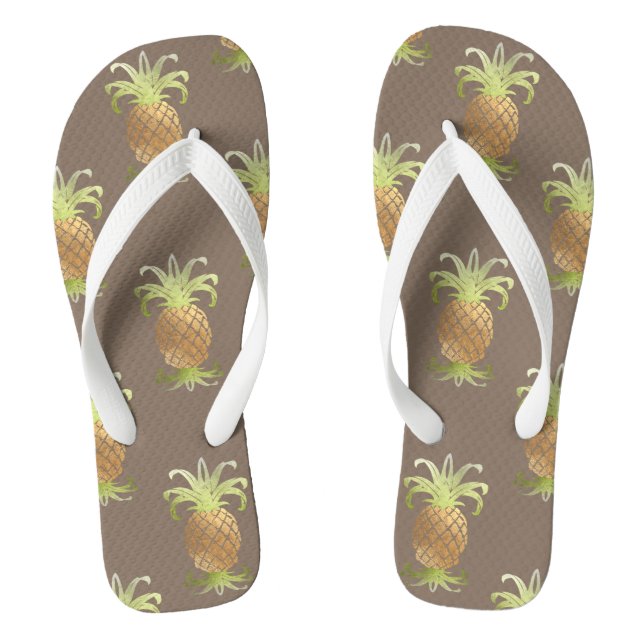 PixDezines Pineapples/Faux Gold/DIY background Flip Flops (Footbed)