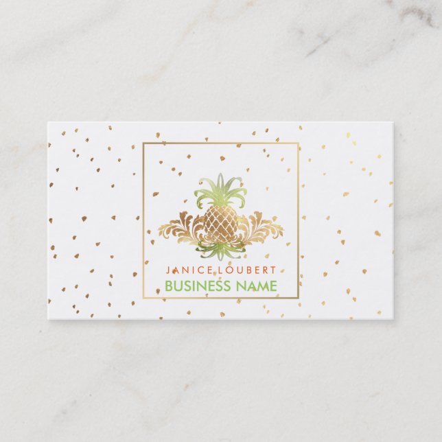 PixDezines Pineapples/Faux Gold Specks Business Card (Front)