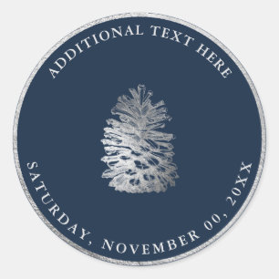 PixDezines PINECONE FAUX SILVER DIY BACKGROUND Classic Round Sticker