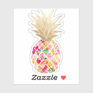 PixDezines Pink Aloha Pineapple, Faux Gold Crown