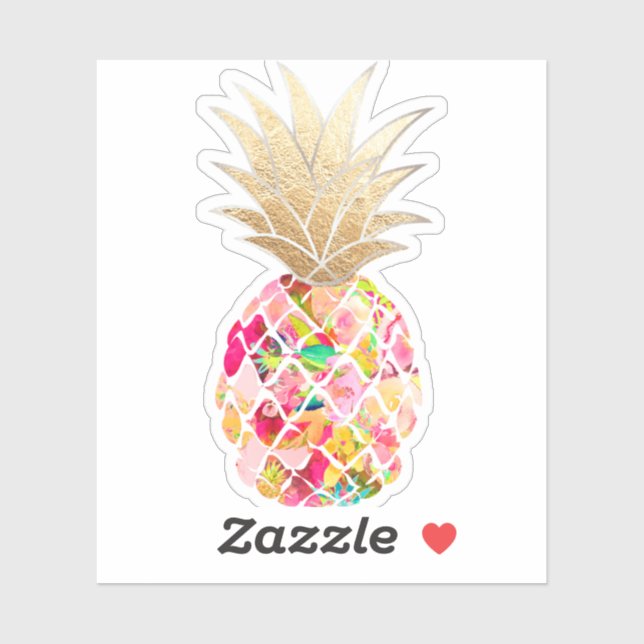 PixDezines Pink Aloha Pineapple, Faux Gold Crown (Sheet)