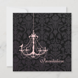 PixDezines Pink Chandelier+Flora Damask Invitation