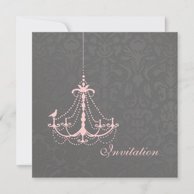 PixDezines Pink Chandelier+Flora Damask Invitation (Front)