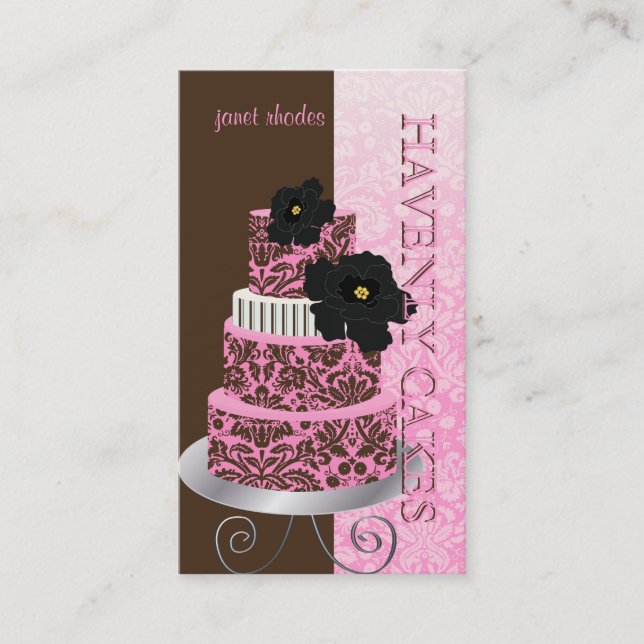 PixDezines Pink Chocolate damask cake/pâtisserie Business Card (Front)