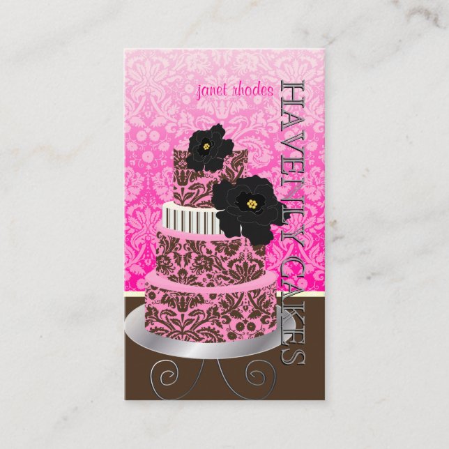PixDezines Pink Chocolate damask cake/pâtisserie Business Card (Front)