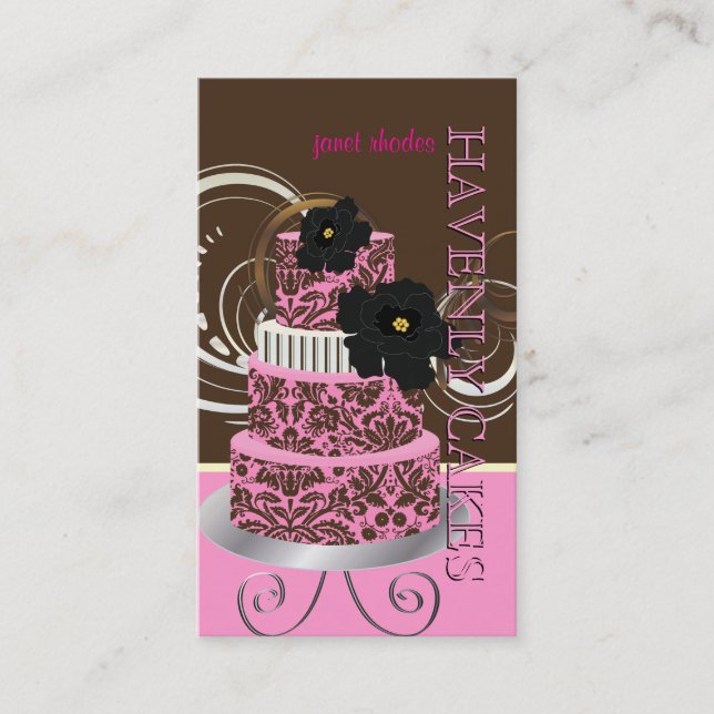 PixDezines Pink Chocolate damask cake/pâtisserie Business Card (Front)