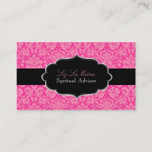 PixDezines Pink Désirée Damask/DIY colour Business Card (Front)