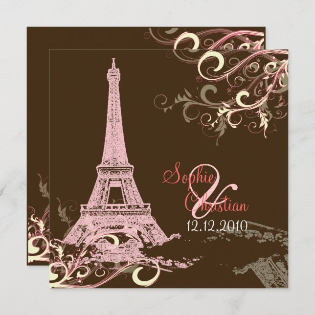 PixDezines PINK EIFFEL TOWER+SWIRLS Invitation (Front/Back)
