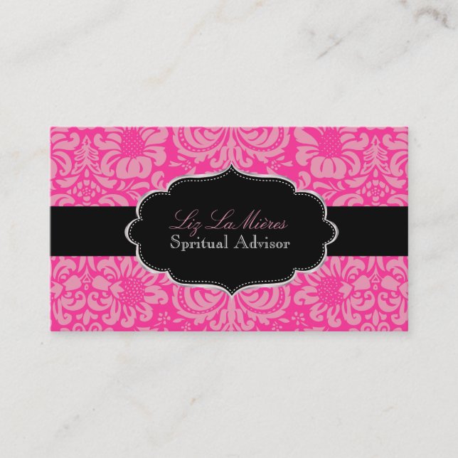 PixDezines Pink Fidora Damask/DIY colour Business Card (Front)