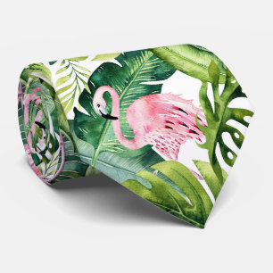 PixDezines Pink Flamingo+Tropical Foliage Tie