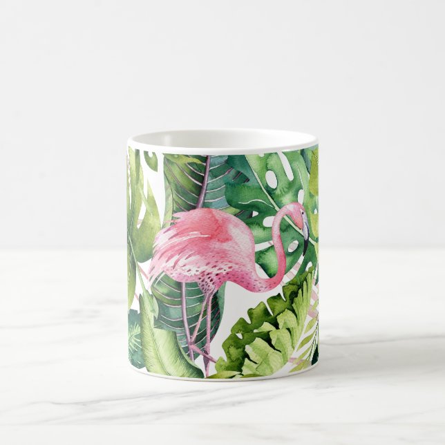 PixDezines Pink Flamingos+Tropical Foliage Coffee Mug (Center)