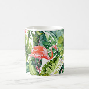 PixDezines Pink Flamingos+Tropical Foliage Coffee Mug