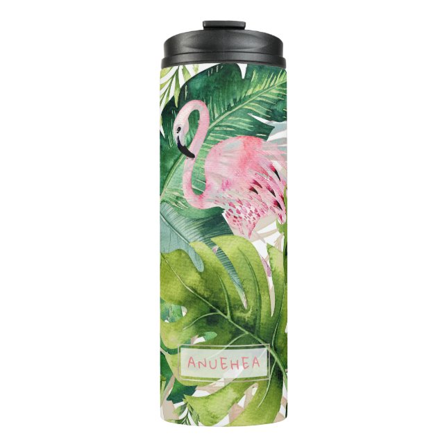 PixDezines Pink Flamingos+Tropical Foliage Thermal Tumbler (Front)