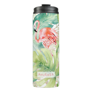 PixDezines Pink Flamingos+Tropical Foliage Thermal Tumbler