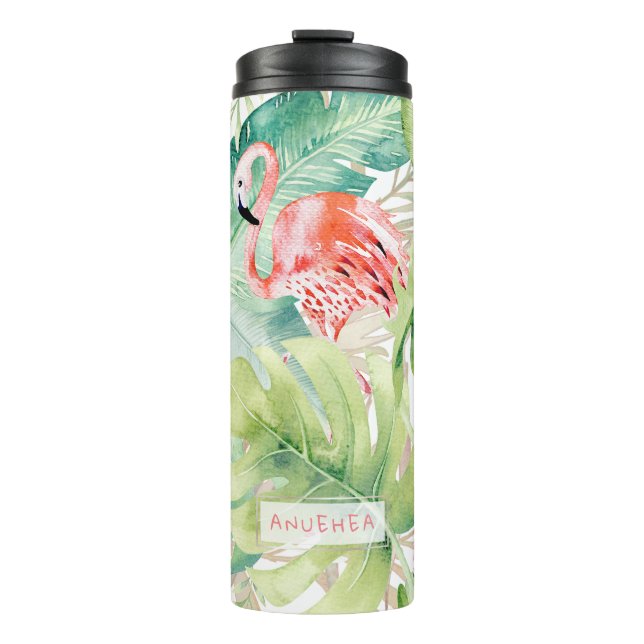 PixDezines Pink Flamingos+Tropical Foliage Thermal Tumbler (Front)