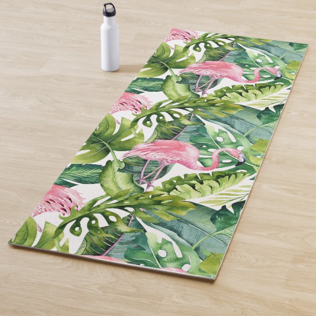 PixDezines PINK FLAMINGOS, TROPICAL THEME Yoga Mat (In Situ)