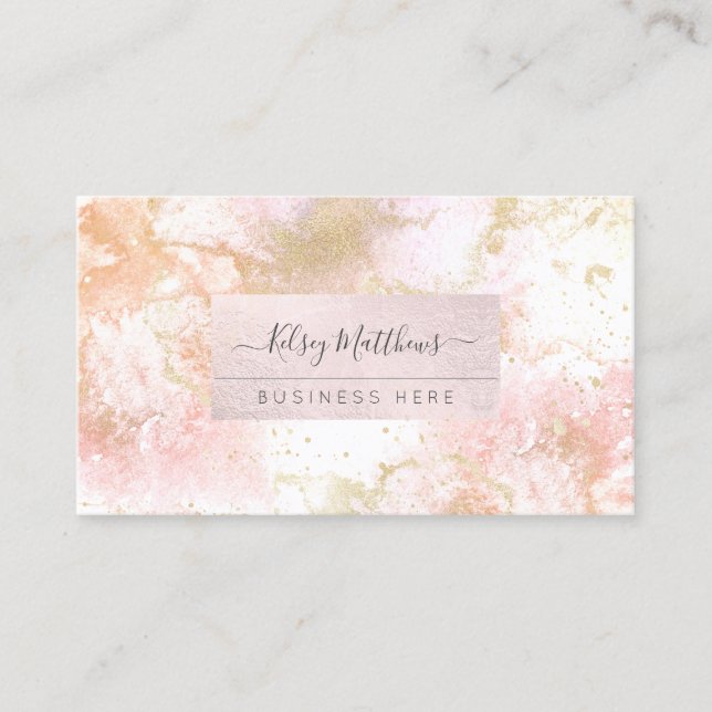 PixDezines Pink Gold Watercolor Agate  Business Card (Front)