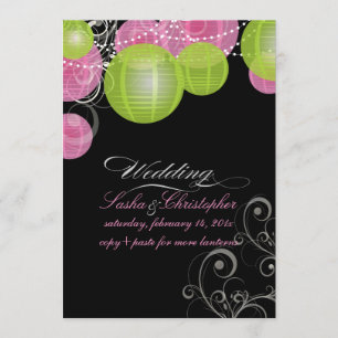 PixDezines pink+green lanterns/diy background Invitation