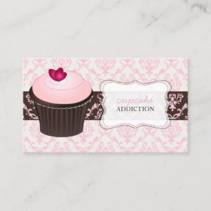 PixDezines pink heart cupcake+chantal damask Business Card