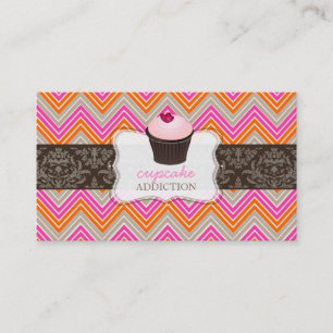 PixDezines pink heart cupcake+chevron Business Card