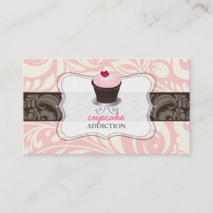 PixDezines pink heart cupcake+damask Business Card
