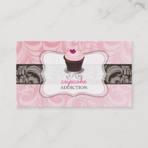 PixDezines pink heart cupcake+damask Business Card