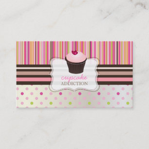 PixDezines pink hearts cupcake+stripes Business Card