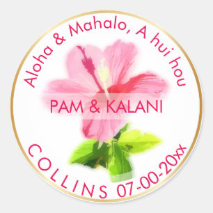 PixDezines Pink Hibiscus/Aloha/Mahalo/Thank You Classic Round Sticker