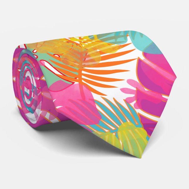 PixDezines Pink Hibiscus/Rainforest Tie (Rolled)