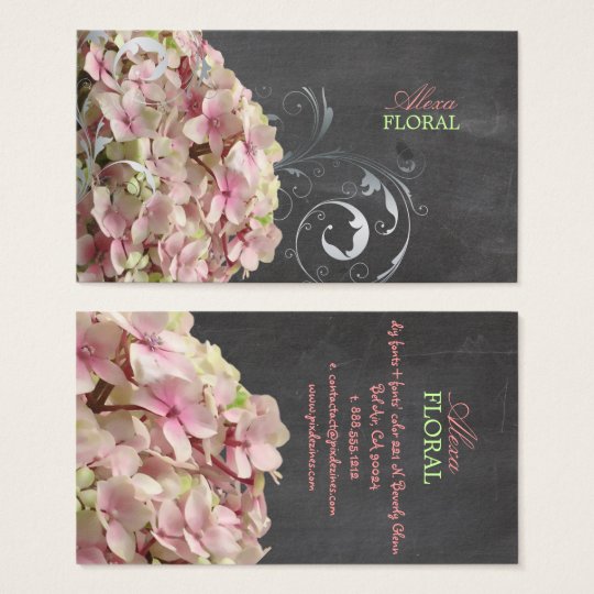 PixDezines pink hydrangeas, florists/chalkboard Business Card