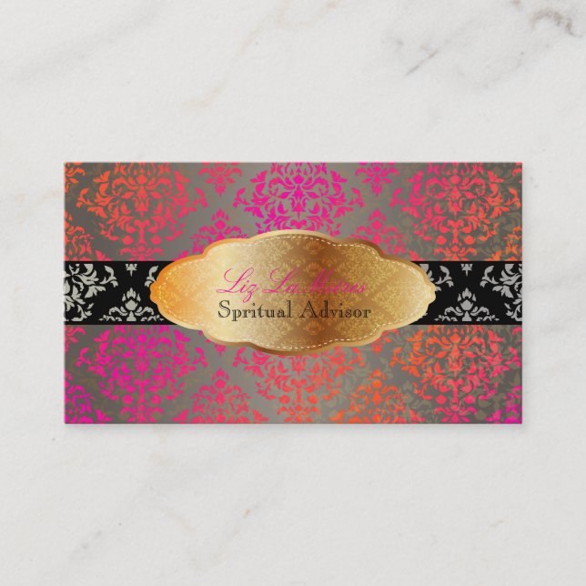 PixDezines pink+orange Josephine Damask/DIY colour Business Card (Front)