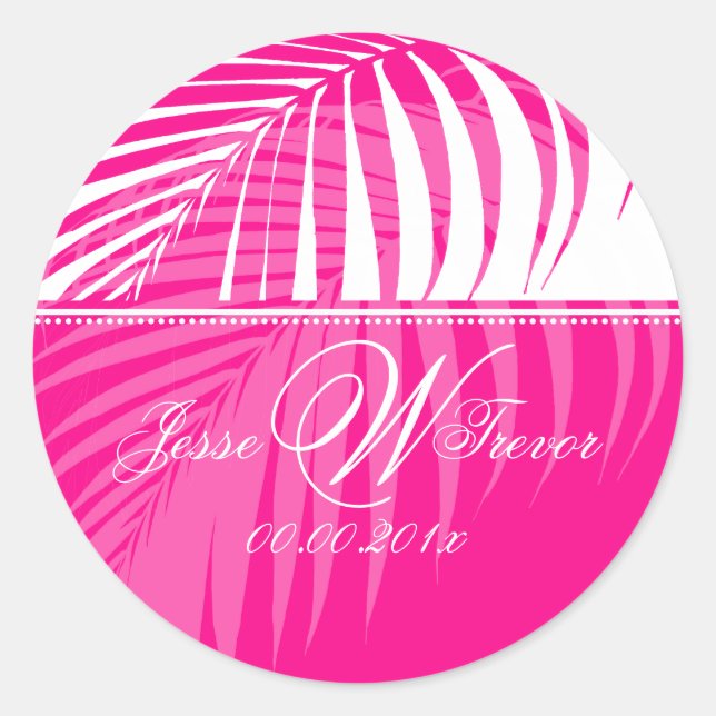 PixDezines Pink Palm Fronds, DIY background Classic Round Sticker (Front)