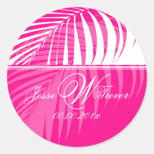 PixDezines Pink Palm Fronds, DIY background Classic Round Sticker