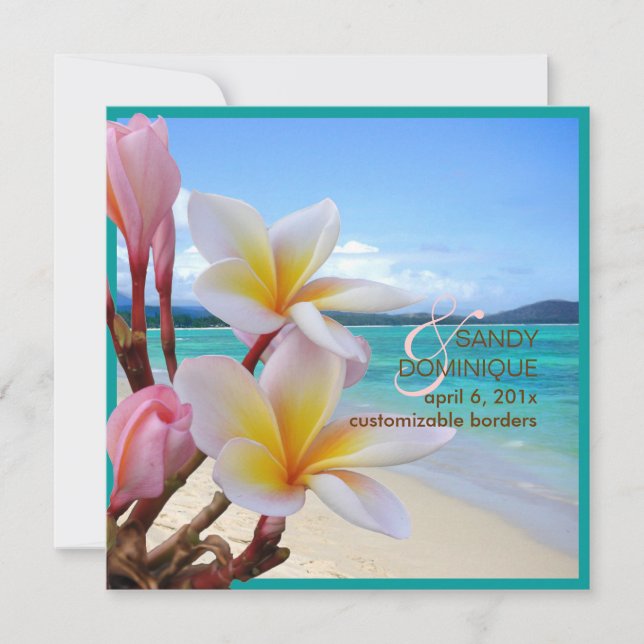PixDezines Pink Plumeria + Beach Invitation (Front)