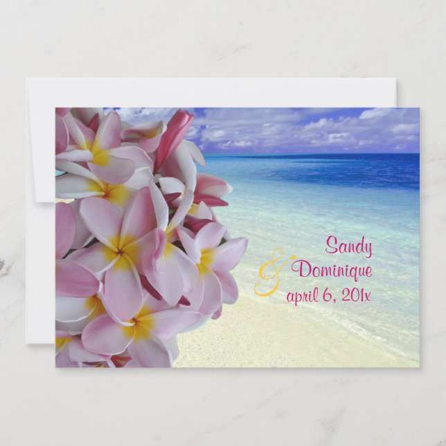 PixDezines Pink Plumeria + Beach Invitation (Front)