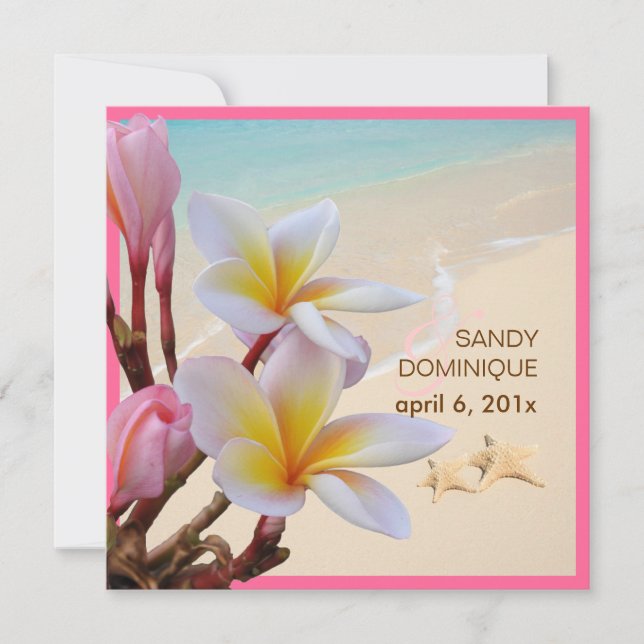 PixDezines Pink Plumeria + Beach + starfish Invitation (Front)