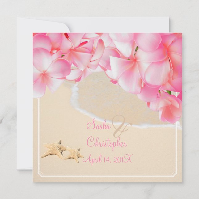 PixDezines pink plumeria+beach+starfish Invitation (Front)