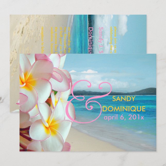 PixDezines Pink Plumeria/beach/tropical wedding Invitation (Front/Back)