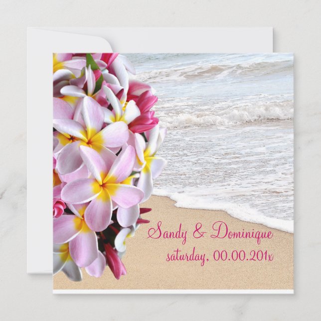 PixDezines pink plumeria Lei /beach Invitation (Front)