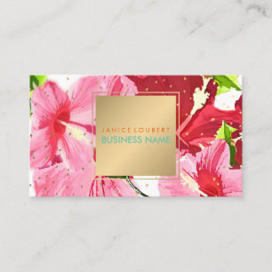 PixDezines Pink/Red/Hibiscus/Gold Specks Business Card