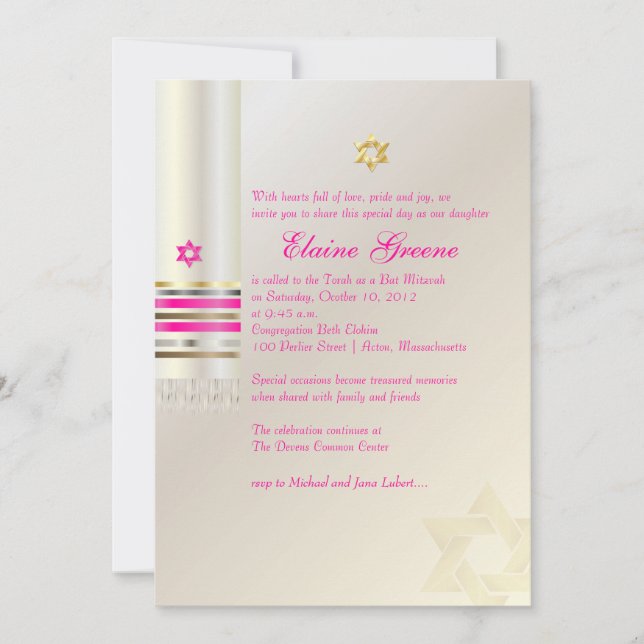 PixDezines Pink Tallit/Bat Mitzvah Invitation (Front)