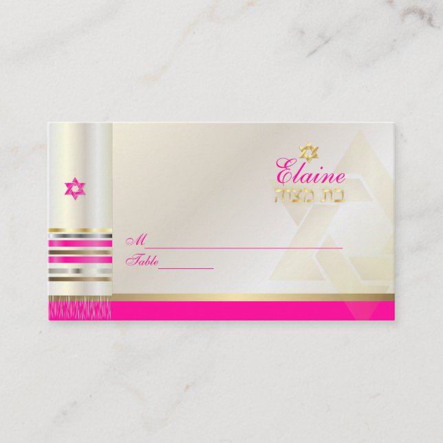 PixDezines Pink Tallit Mitzvah place cards (Front)