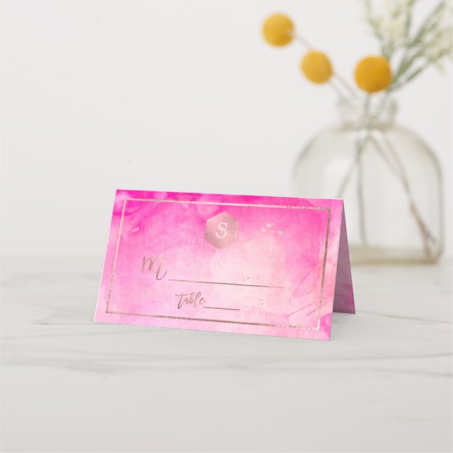 PixDezines Pink Watercolor Bat Mitzvah Place Card (Front)