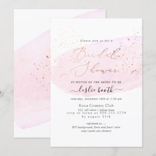 PixDezines Pink Watercolor Champagne Bridal Shower Invitation