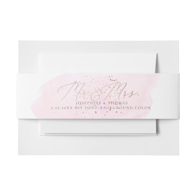 PixDezines Pink Watercolor+Champagne Bubbles Invitation Belly Band (Front Example)