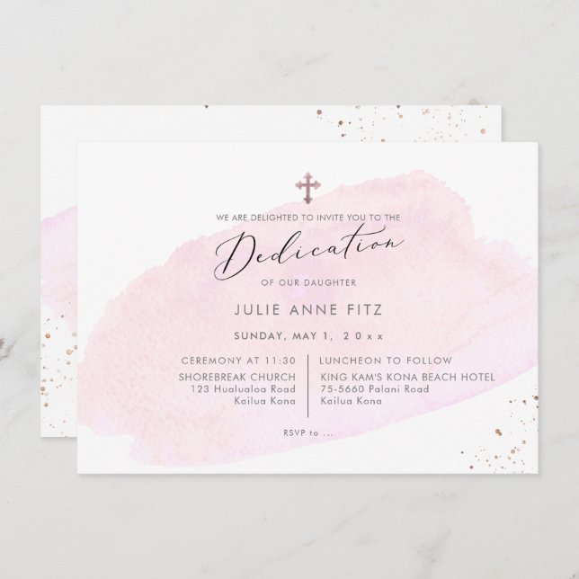 PixDezines Pink Watercolor Dedication Invitation (Front/Back)