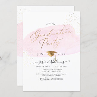 PixDezines Pink Watercolor Swatch Graduation Party Invitation