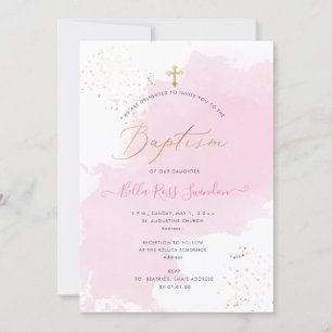 PixDezines Pink Watercolor Washed Baptism Invitation